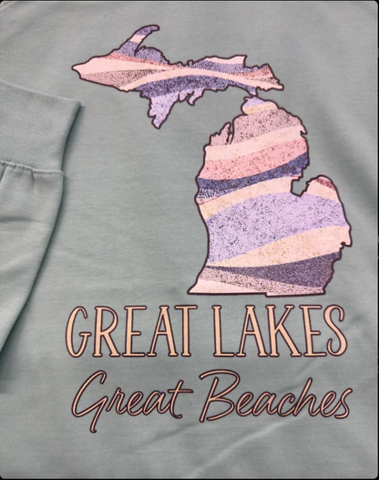 Great Lakes Great Beaches Crewneck — Salmon or Seaglass